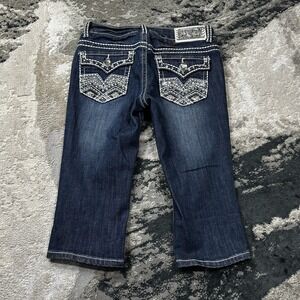 Miss Chic Sz 3 Dark Wash Y2K Low Rise Rhinestone Stretch Shorts Thick Stitch